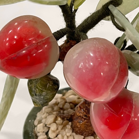 Vintage Asian Mini Bonsai Jade Leaves & Natural Stone Peach Tree Hand Carved - Picture 10 of 15